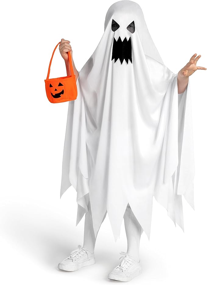 Spooktacular Creations Ghost Costume for Kids with Pumpkin Basket, Scary Halloween Costume for Boys