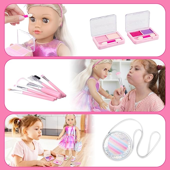ZITA ELEMENT American 18 Inch Doll 14 Pcs Accessories Makeup Set with Dress for Generation Doll Makeup Beauty Set and Clothes for 18 Inch Doll (No Doll)