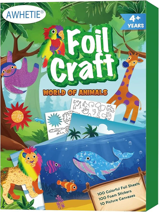 AWHETIE Animals Foil Craft for Kids,No Mess Arts Creative Activity Toys Art and Crafts for Kids,Birthday Gifts Crafts for Girls&Boys Ages 4, 5, 6, 7, 8, 9