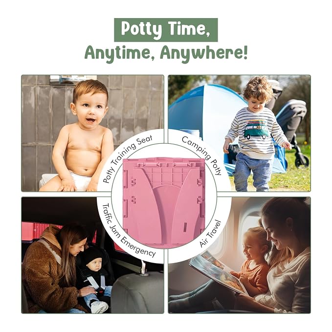 Teo - Portable Toddler Travel Potty – Foldable, Lightweight, Leak-Proof Toilet for Kids with Travel Bag & Disposable Liners – Compact Potty Chair for Home & On-the-Go Use (Berry Pink)