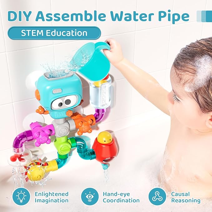 DIY Assemble Water Pipe, Bath Toys for Kids Ages 4-8, Building Kit for Ages 5-7, Fun Bath Tub Time Birthday Gifts for Toddlers 3 + Year Old Boys & Girls