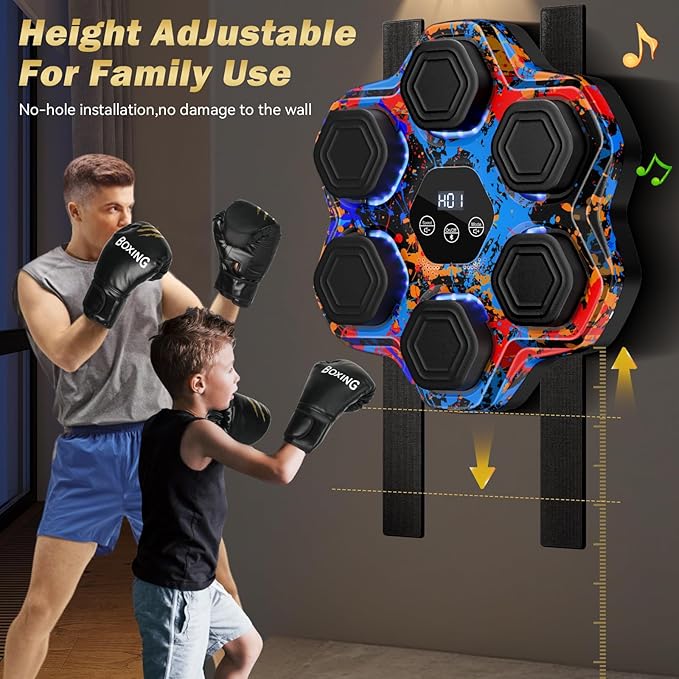 Music Boxing Machine, Interactive Punching Trainer with Boxing Gloves, Large Size Wall Mounted Electronic Boxing Target for Adult Kids, 9 Modes & 9 Speeds