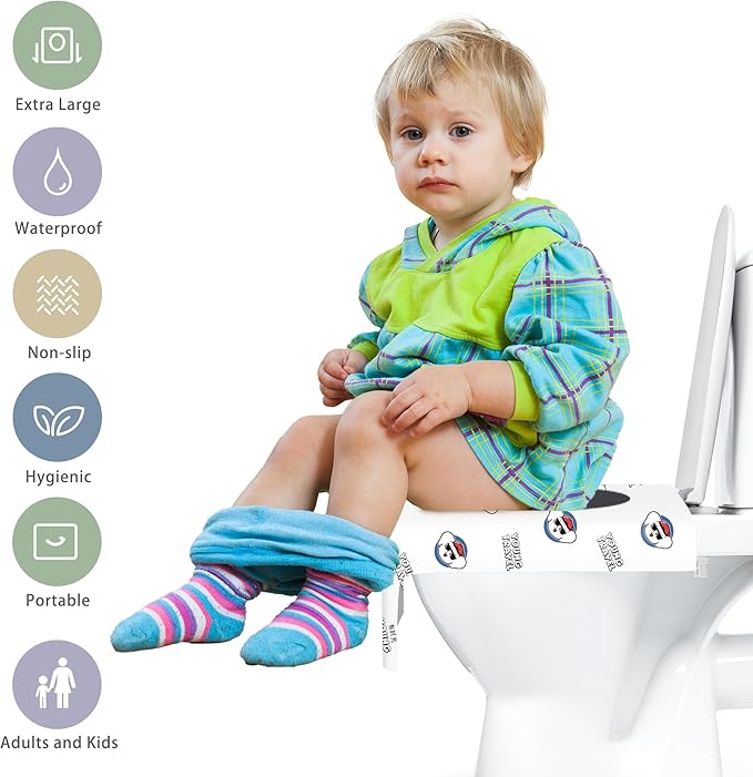 YOUNGTIME Toilet Seat Covers Disposable 40 Pack, XL Coverage Waterproof Toilet Seat Cover for Adults and Kids Potty Training,Travel Accessories for Public Restrooms,Airplane(Elephant)