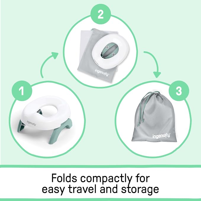 Ingenuity My Travel Potty, 2-in-1 Baby and Toddler Portable Potty Seat & Potty Ring, Lightweight Foldable, Includes Travel Bag & 3 Disposable Liners, Neutral