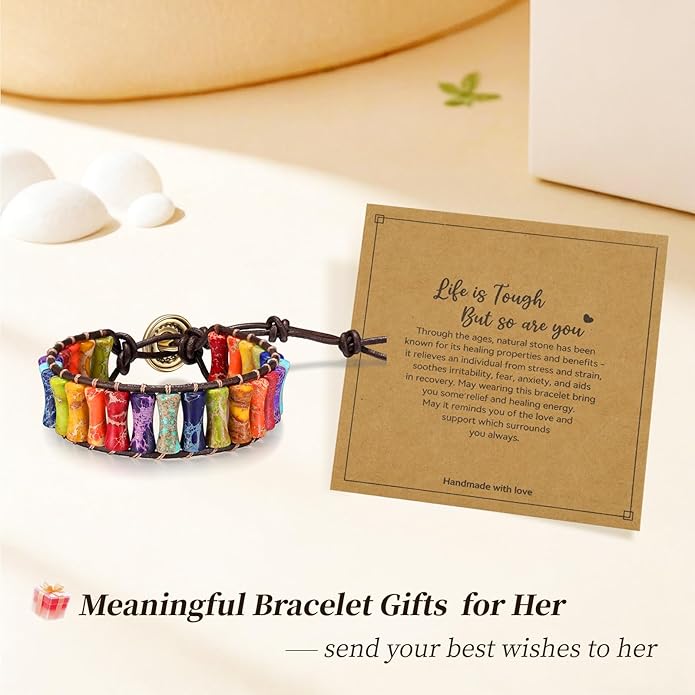 Inspirational Gifts Healing Bracelets for Women，Get Well Soon Encouragement Gifts for Women Friends Sister Mom，Handmade Natural Stone Healing boho Friendship Jewelry for women