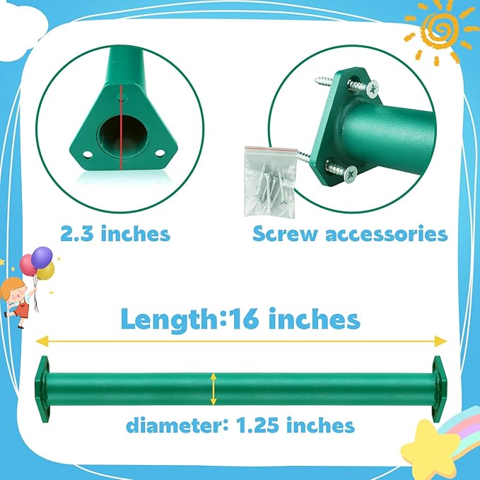 15 Set Metal Monkey Bars Ladder Rungs Set for Backyards Playground and Children Indoor and Outdoor Climbing Kit (16 Inch, Green)