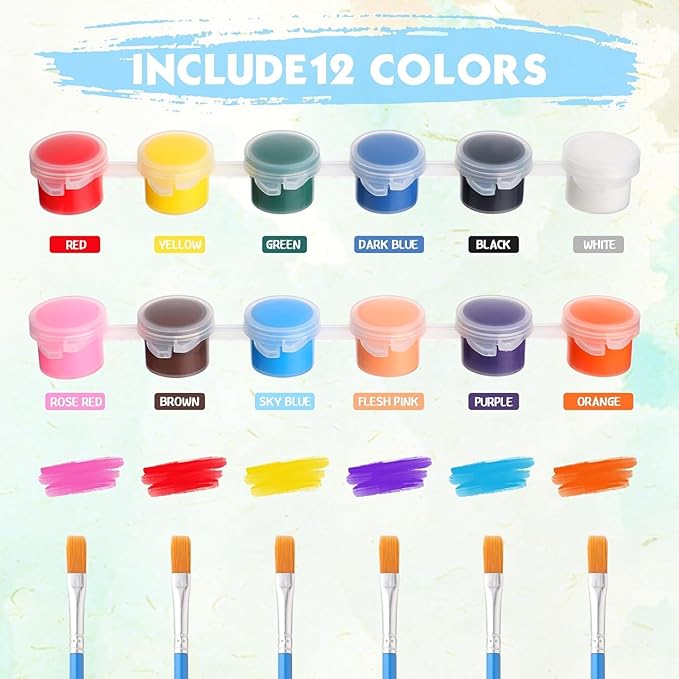 10 Set 12 Colors Washable Acrylic Paint Strips Kit for Kids with 20 Pcs Painting Brushes Totally 140 Pcs Mini Acrylic Paint Set for Kid Adult Arts and Crafts, Classroom Painting Supplies Gifts(140)
