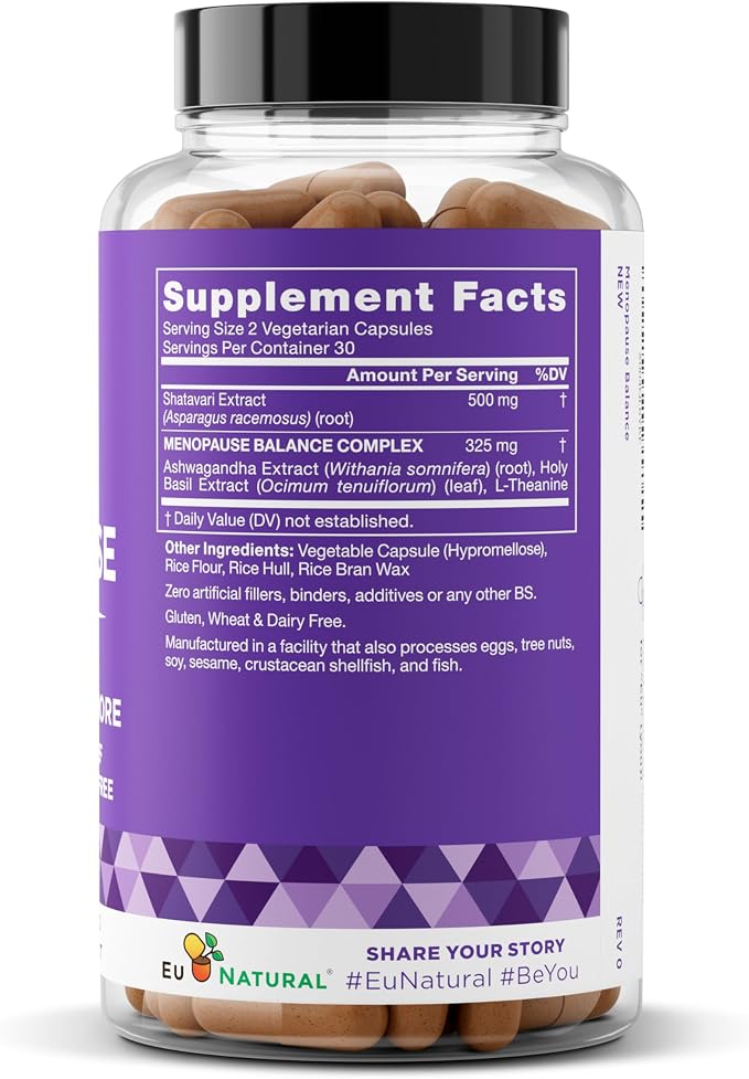 Premium Menopause Supplement for Women - Menopause Balance with Shatavari, Ashwagandha, L-Theanine & Holy Basil - Holistic Multi-Symptom Menopause Support & Hot Flash Relief - 60 Vegetarian Capsules