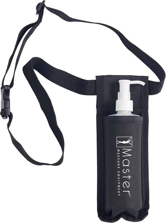 Master Massage Single Bottle Massage Oil Holster Case Bag-Adjustable and Heat-Resistant Bottle Cream & Lotion Single Holster Bag Kit– Incl. One 8 Oz Refillable Pump Dispenser
