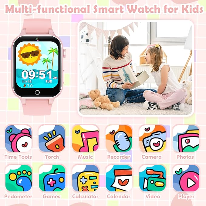 Kids Games Watch, with 26 Puzzle Games, Touch Screen, HD Camera, Alarm Clock, Toys for Ages 4-12 Years Old.Birthday Gift for Boys Girls (Soft Pink)