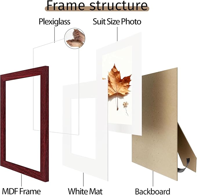 Picrit 4x6 Picture Frame Set of 12, Display 3.5x5 with Mat or 4x6 Without Mat, Photo Frames for Wall Mounting or Table Top Display, Dark Red Wood
