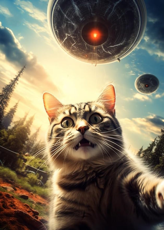 UFO Selfie Cat 500-Piece Puzzle - UFO Cat Jigsaw Puzzle for Adults with Alien Spaceship, Fun and Unique for Fans of Felines and Extra Terrestrials (500 Pieces)