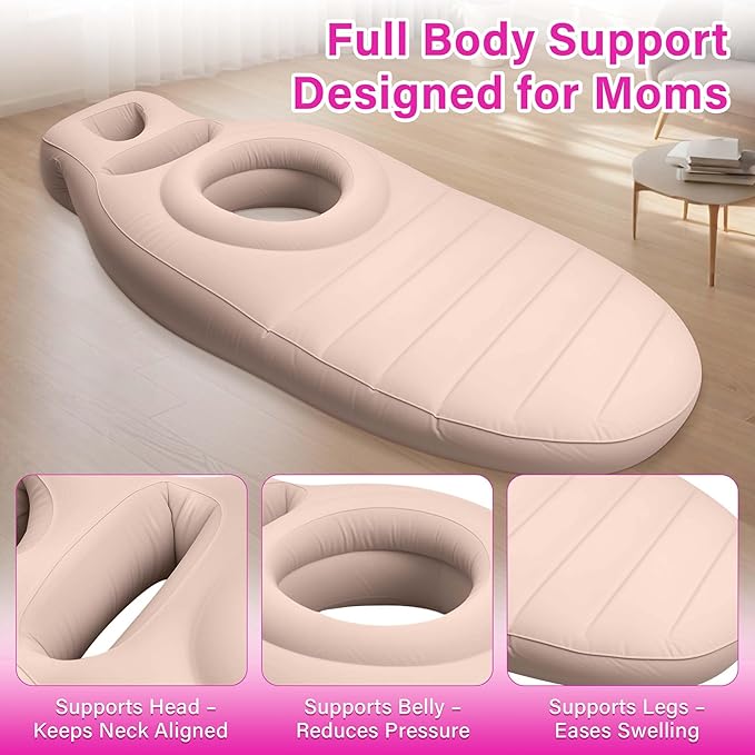 Inflatable Pregnancy Pillow with Belly & Face Opening,Full Body Maternity Airbed for Stomach Sleeping,Portable Prone Support Bed for Expecting Moms,Portable & Includes Electric Pump Gray