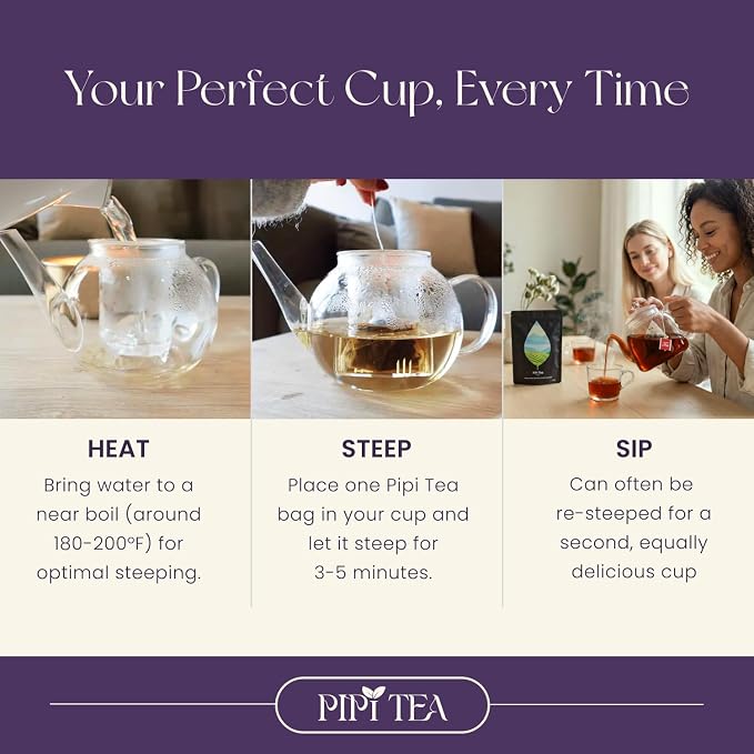 PiPi Tea Organic Oolong Tea Bags – Whole Leaf, 20 Bags (4g Each) – Cortisol & Calming Tea for Anxiety, Stress, Weight Loss – Bulk Loose Leaf Oolong Tea