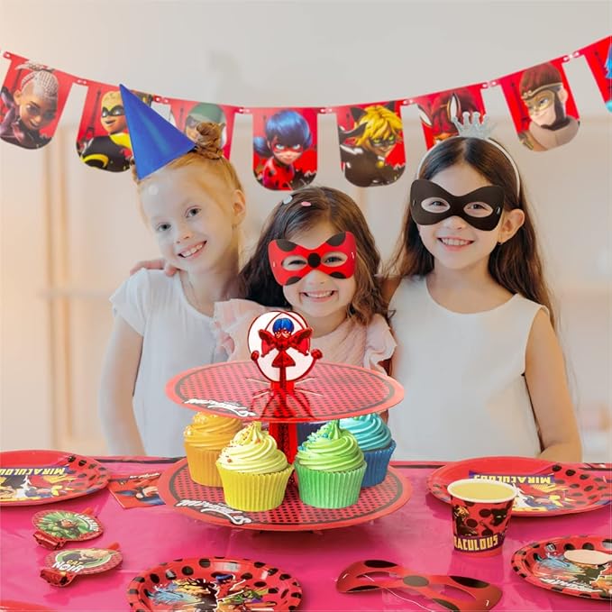Mighty Mojo Miraculous Ladybug Mask Set for Dress Up, Pretend Play, Birthday Parties – Includes 10 Masks - Celebration, Party, Toddlers Cat Noir Party Supplies Officially Licensed Red One Size