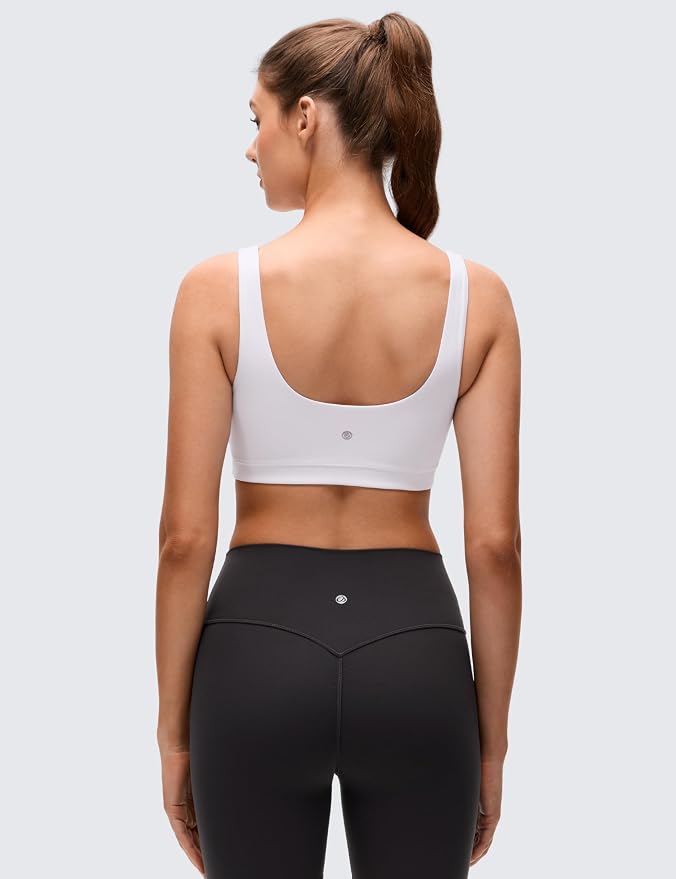 CRZ YOGA Butterluxe Scoop Neck Sports Bras for Women - U Back Padded Wide Strap Wireless Yoga Top