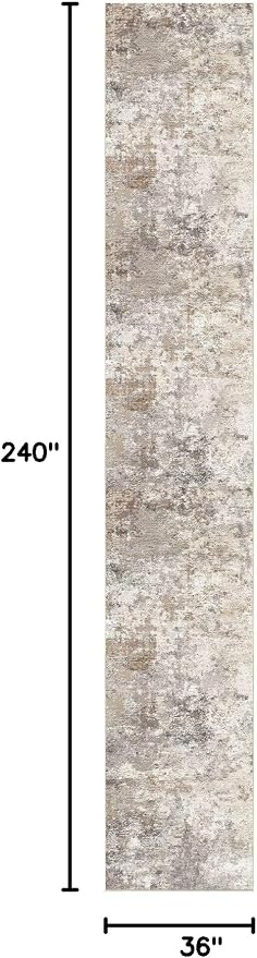 UERMEI 3x20 Washable Runner Rug for Hallway, Non Slip Low Pile Kitchen Carpet, Neutral Modern Abstract Indoor Floor Mat for Entryway Laundry, Kid & Pet Safe High Traffic Area, Brown Grey
