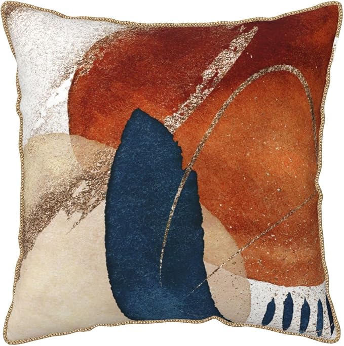 Navy Blue Burnt Orange Velvet Pillow Covers 20x20 Inch Boho Geometric Mid Century Throw Pillows for Couch Farmhouse Cushion Covers Pillowcase Modern Abstract Pillow Cases For Sofa Bed Outdoor Decor