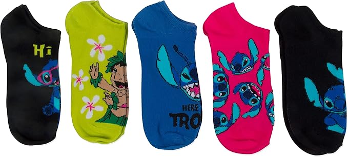 Disney Women's Lilo & Stitch 5 Pack No Show Socks