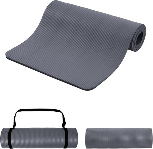 Signature Fitness Extra Thick High-Density Foam Yoga Mat – Multiple Thicknesses (1/2" & 1") / Multiple Colors – Double-Sided Non-Slip Surface – with Carrying Strap for Pilates, Yoga & Home Workouts