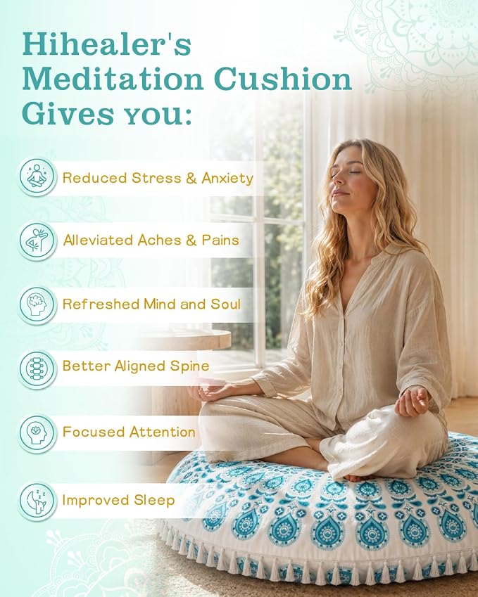 Hihealer Meditation Cushion, Large Velvet Floor Pillow for Yoga, Meditation & Mindfulness, Supportive Memory Foam Bolster (Green)