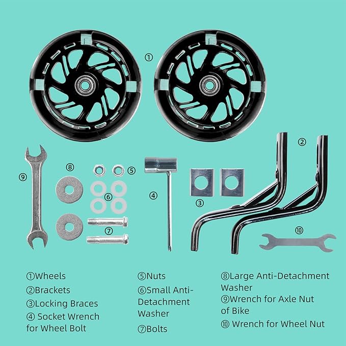 PRUNUS Flash BIKE Training Wheels for 12 14 16 18 20 Inch.Training Wheels for Kids Bike is Heavy Duty.Bicycle Training Wheel is Suitable Single Speed Bike