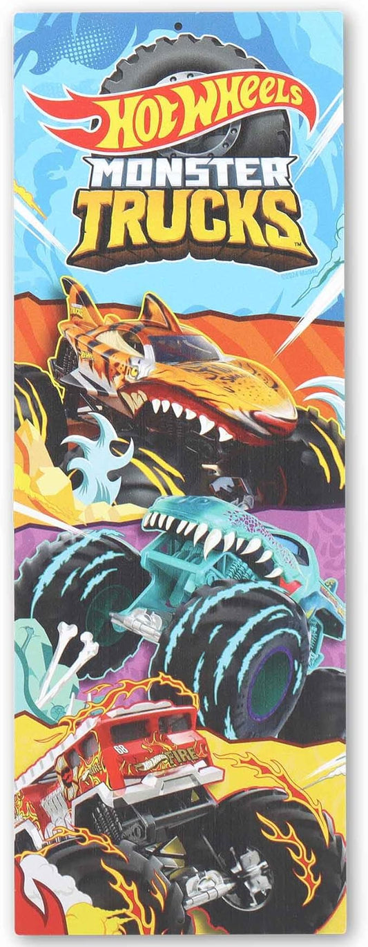 Hot Wheels Monster Trucks Vertical Metal Sign - Fun Hot Wheels Wall Decor for Kids' Bedroom or Play Room