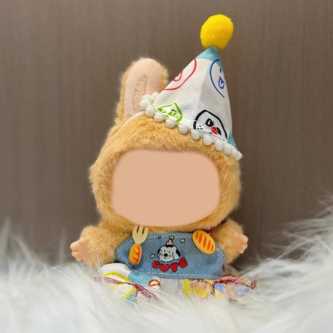 Doll Clothes Set for 15cm/17cm Dolls Outfit Accessories, Party Hat + Colorful Denim Skirt + Clothes Hanger, No Doll Included (NO Dolls)