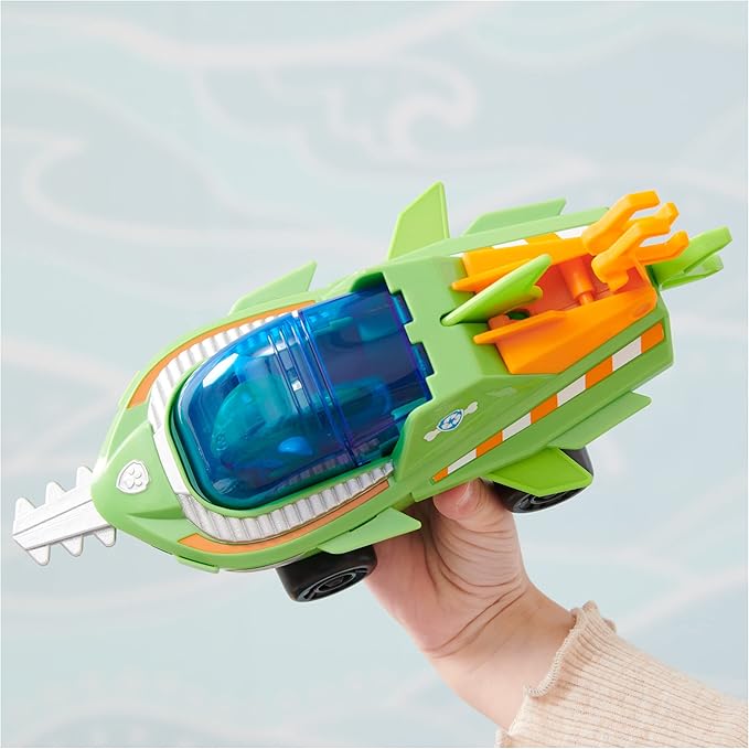 Paw Patrol Aqua Pups Rocky Transforming Sawfish Vehicle with Collectible Action Figure, Kids Toys for Ages 3 and up