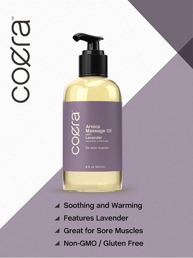 Coera Arnica Massage Oil | 8 fl oz | with Lavender, Sunflower, and Olive Oil | Great for Sore Muscles | Free of Parabens, SLS, & Fragrances