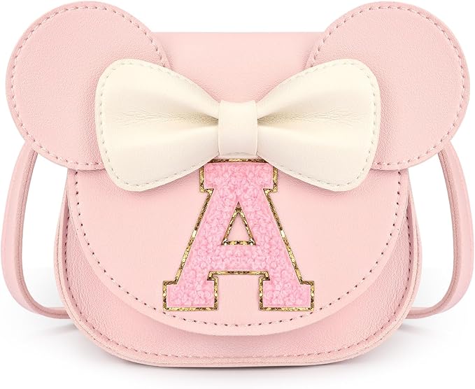 mibasies Toddler Purse Girl Gifts: Girls Birthday Gifts for 3-8 - Toys for Ages 2-4 Girls Mouse Ears Purse, Pink, Letter A