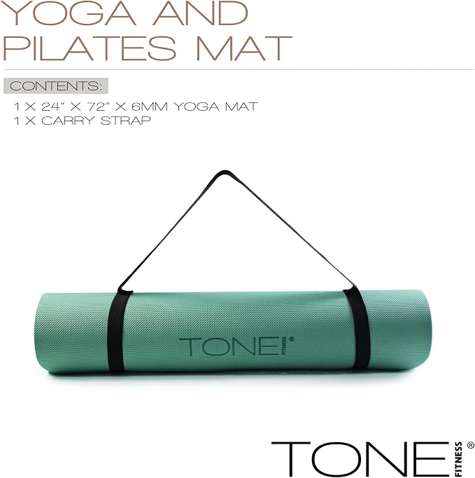 TONE Fitness Yoga Mat 1/4" Thick Non Slip Exercise & Pilates Mat for Home Workouts with Carrying Strap | Multiple Options
