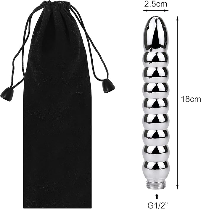 Shower Enema 5 Holes Shower Douche Attachments - Deluxe Aluminium Shower Head Anal/Vaginal Cleaning Kit with Velvet Carry Bag Shower Douche Nozzle for Men Women