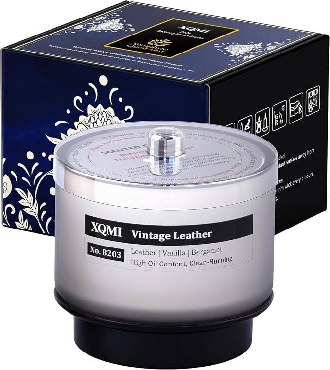 Smart Scented Candle Replaceable Refill with smart chip, Vintage Leather, 4.25oz Large Jar with up to 35 Hour Burn, Giftable