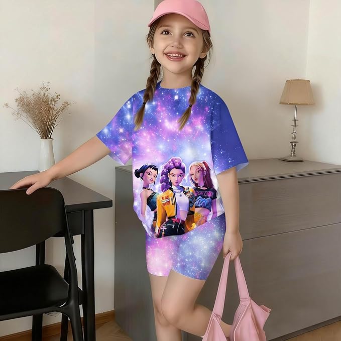 K-POP DEM0N Hunters Outfits for Girls, 2 Piece T-Shirts and Apparel Sets Birthday Gift