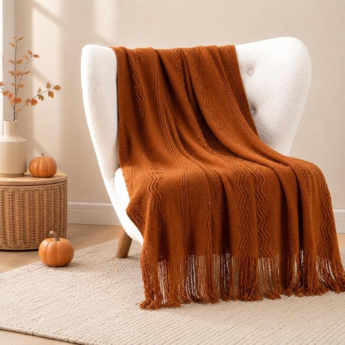 BATTILO HOME Rust Throw Blanket for Couch, 50"x60" | Burnt Orange Throw Blanket for Bed, Fall Decor Throw Blanket, Halloween Decoration