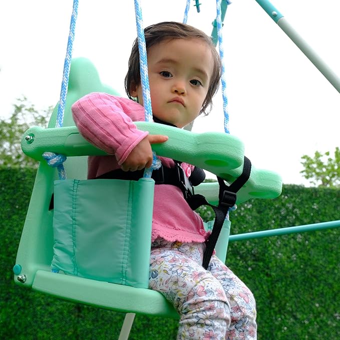 Sportspower My 1st Light-UpToddler Swing - Heavy-Duty Baby Indoor/Outdoor Swing Set with Safety Harness, Light Green, 59" L x 58" W x 49" H
