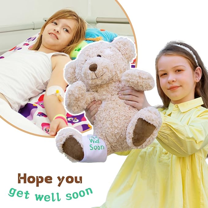 Muiteiur 13.8 Inch Get Well Soon Teddy Bear, Broken Arm Leg Gift for Kids, Soft Recover Bear with Bandage,Gift for Kids Adult After Surgery