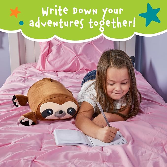 Cuddly Memory Foam Pillow Plush with Belly Pocket, Kids Pillow for Hugging Sleeping & Storing Diary, 15” Stuffed Animal & Journal Set - Lynn The Sloth