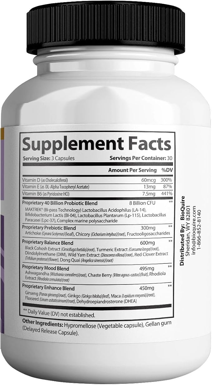 Climcomfort Max Menopause Support, 40 Billion Probiotic with Black Cohosh, 90 Capsules, Hormone Balance and Hot Flash Relief (1)