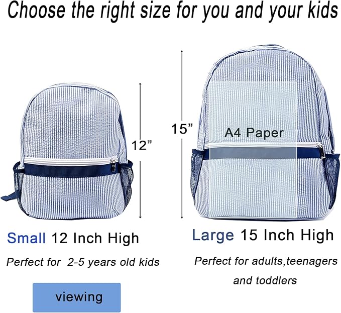 Toddler Backpack, Seersucker Preppy Backpack, Classic Cute Kids School Bookbag Preschool Kindergarten Children Bag