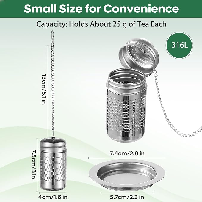 316L Stainless Steel Tea Infuser Set – Extra Fine Mesh Loose Leaf Tea Steeper for 8–32 oz Mugs, Bottles & Teapots, Dishwasher Safe (2 Pack)