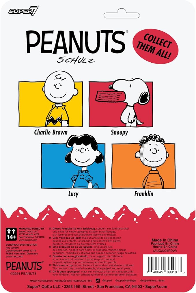 Super7 Peanuts Snoopy Reaction Figure - 3.75" Peanuts Action Figures with Accessory Classic Cartoon Collectibles and Retro Toys