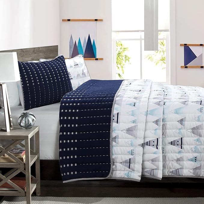 Cozy Line Home Fashions Summit Blues Snowy Alps Pike Winter Mountains Polyester Reversible Quilt Bedding Set, Coverlet, Bedspread (Queen - 3 Piece)