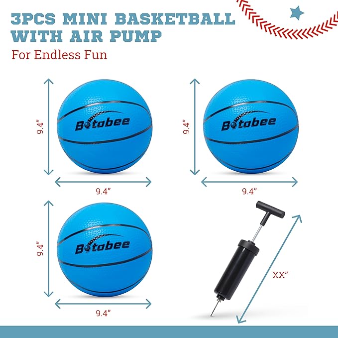 Botabee Mini Basketball Set of 3 with Manual Pump - Toddler Basketballs for Little Tikes Hoops - Soft Durable PVC for Indoor and Outdoor Play - Easy Inflation - Blue