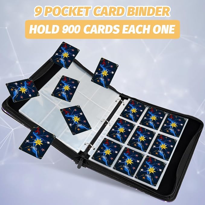 Trading Card Binder, 900 Pockets Card Binder, 9-Poccket Sided Pocket Sports Card Binder, Premium Card Binders Compatible with MTG, TCG, Baseball Cards(Carbon Dark blue)