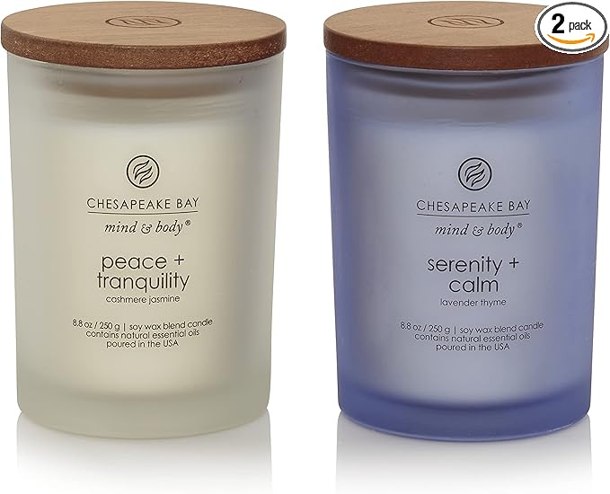 Chesapeake Bay Medium Jar Candles Duo - Peace + Tranquility (Cashmere Jasmine) and Serenity + Calm (Lavender Thyme) Home Decor