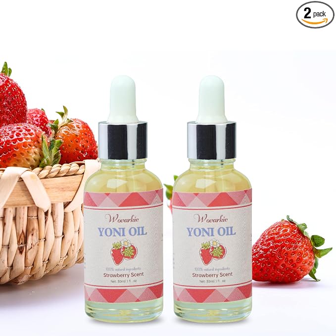 2 Packs Yoni Oil for Women, Natural Feminine Oil, Ph Balanced for Women, Eliminates Odor and Soothes, 100% Natural Feminine Deodorant Made with Strawberry Oils (1 fl oz/30 ml)