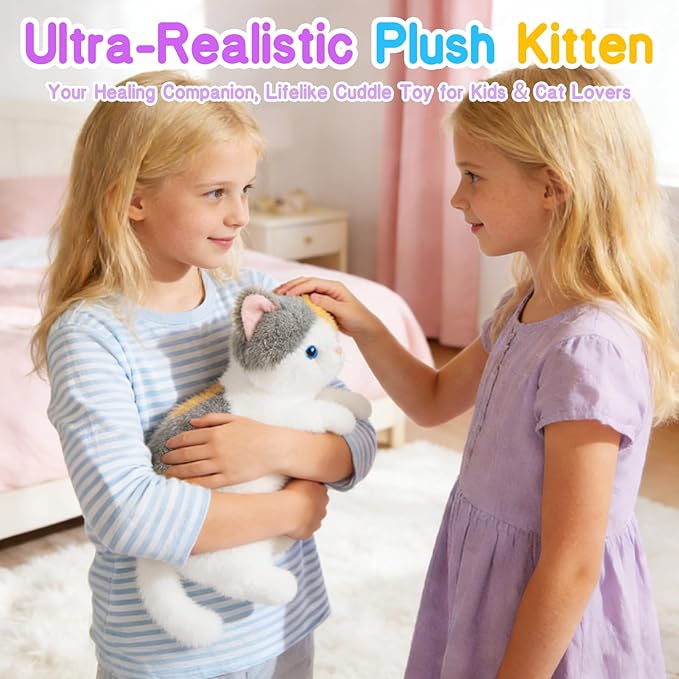 17.8 Inch Cat Plush Stuffed Animal Long Cute Cats Pillow Soft Doll Stuffed Cute Toys Animals Lover Gift Kid Birthday Holiday Party Favor(Calico Cat)