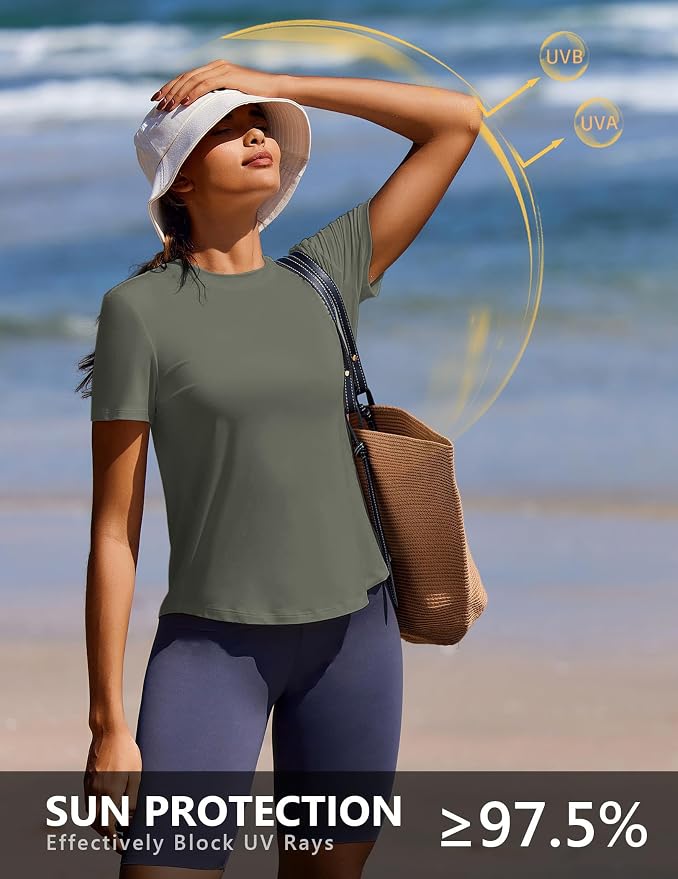 PINSPARK Soft Workout Tops for Women UPF 50+ Sun Protection Shirt Quick Dry Athletic Running Hiking Travel Basic Tee Shirts